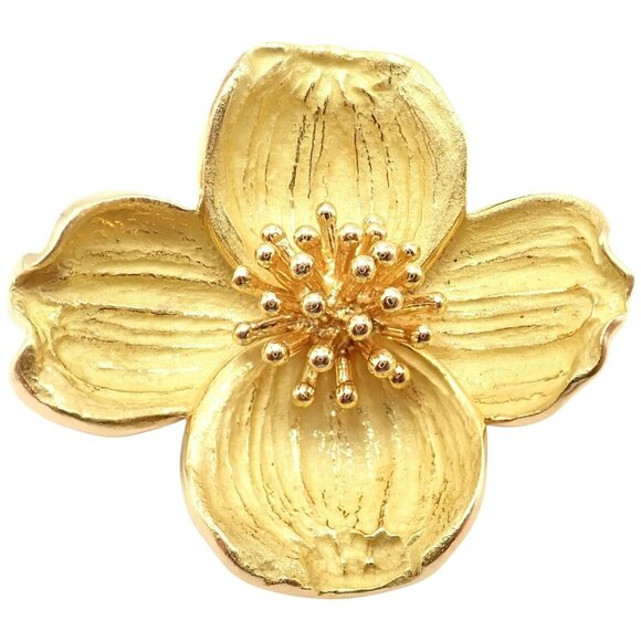 Authentic! Tiffany & Co. 18k Yellow Gold Dogwood Flower Pin Brooch - Picture 10 of 10